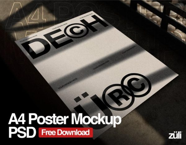 Free A4 Poster Mockup PSD