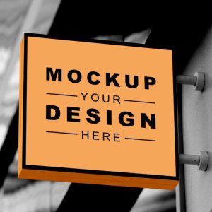 Free Square Sign Mockup PSD