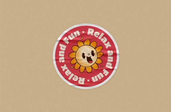 Round Wrinkled Sticker Mockup