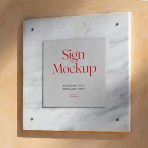 Square Sign on Marble Mockup