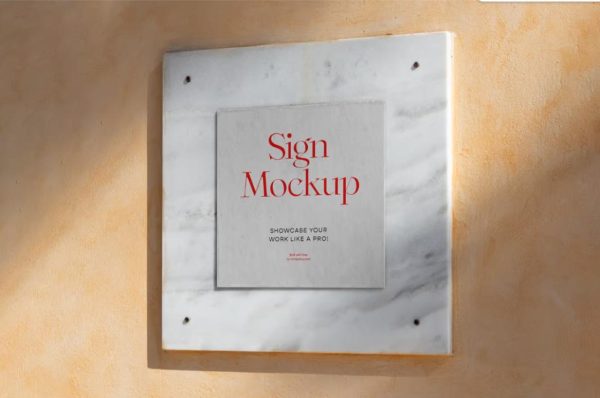 Square Sign on Marble Mockup