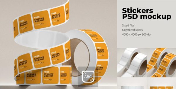 Sticker Roll Mockup PSD Download