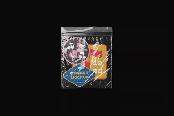 Three Stickers in Foil Bag Mockups