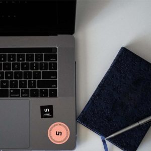 Top View Laptop Sticker Mockup