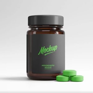Bottle with Pills Mockup for Label Designs