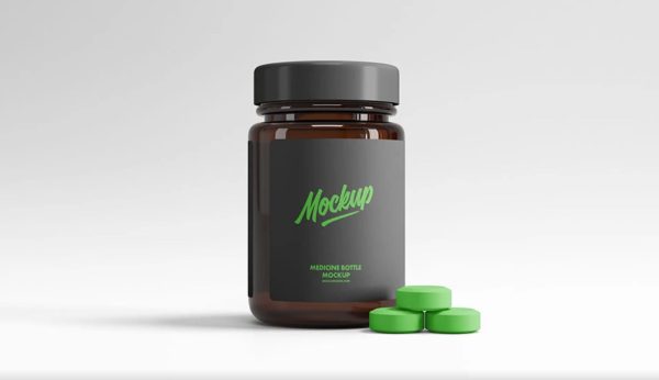 Bottle with Pills Mockup for Label Designs