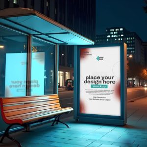 Bus Stop Mockup in Night View