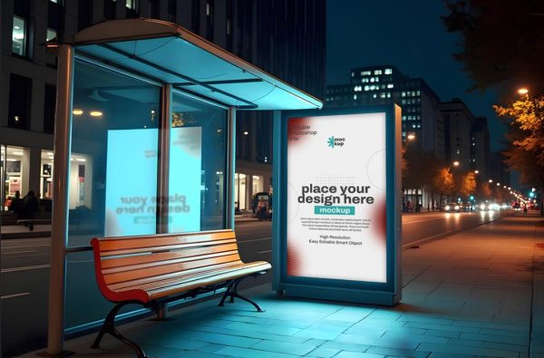 Bus Stop Mockup in Night View