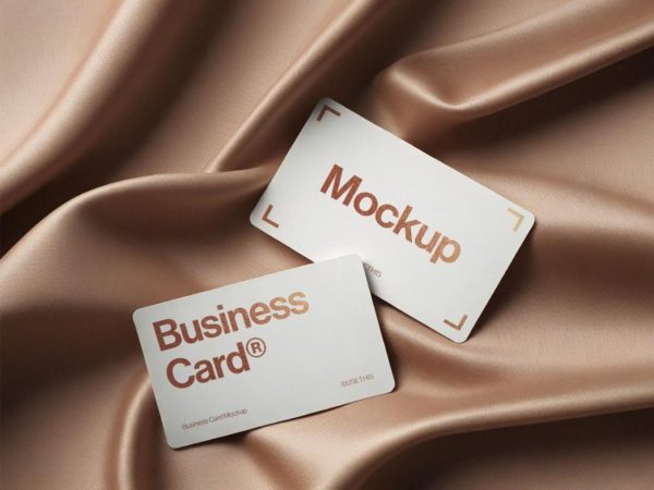 Business Cards on Fabric Mockup