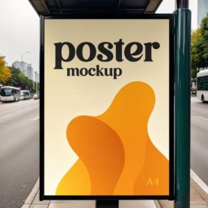 Close up Bus Shelter Poster Mockup