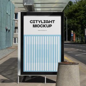 Front View Bus Stand Billboard Mockup