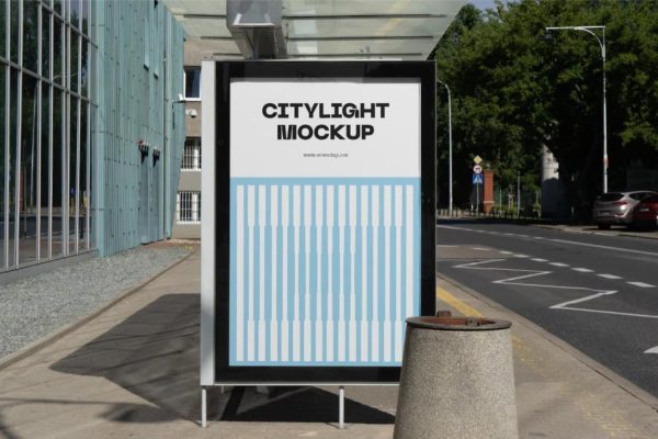 Front View Bus Stand Billboard Mockup