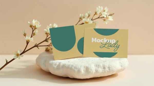 Minimal Business Cards on Stone Mockup