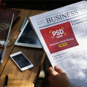 Newspaper at Desk Mockup