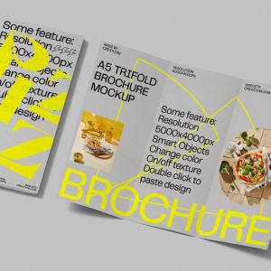 Realistic A5 Tri Fold Brochure Mockup