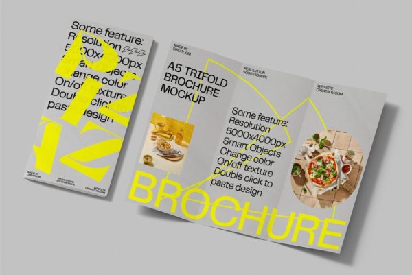 Realistic A5 Tri Fold Brochure Mockup