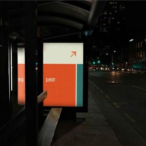 Realistic Bus Stop Billboard Mockup