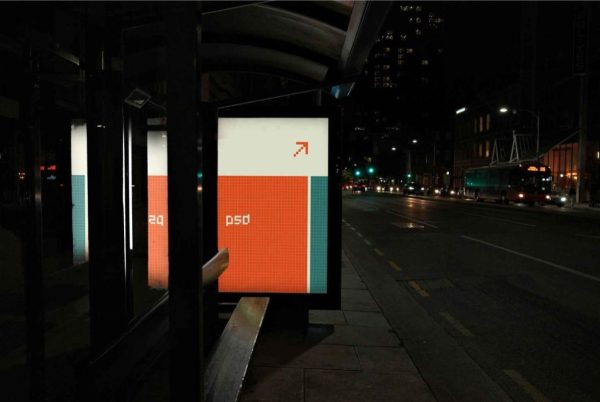 Realistic Bus Stop Billboard Mockup