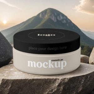 Realistic Cosmetics Jar on Stone Mockup