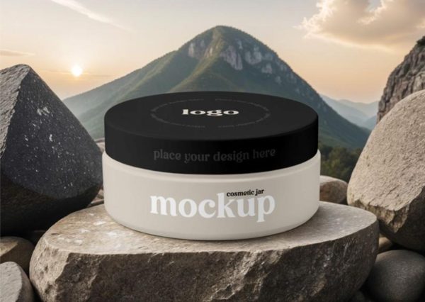 Realistic Cosmetics Jar on Stone Mockup
