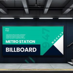 Realistic Metro Station Billboard Mockup