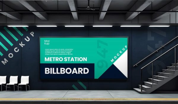 Realistic Metro Station Billboard Mockup