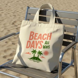 Realistic Tote Bag in Beach Mockup