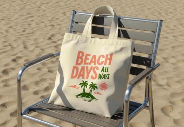 Realistic Tote Bag in Beach Mockup