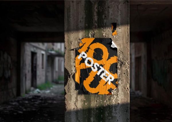 Realistic Worn Out Poster Mockup PSD