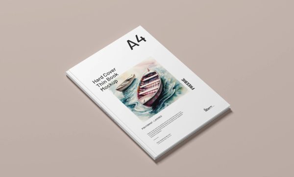 Thin A4 Hardcover Book Mockup PSD