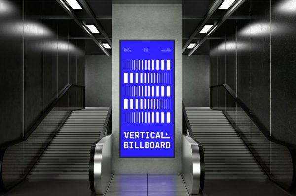 Vertical Billboard Mockup PSD at Escalator