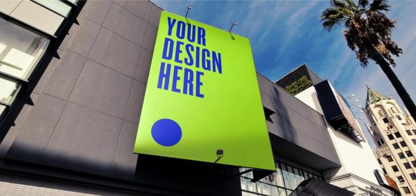 Vertical hanging Billboard Branding Mockup