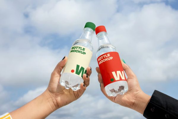 Water Bottles in hand Mockup