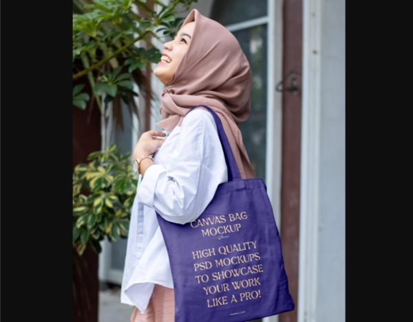 Woman Wearing Tote Bag Mockup