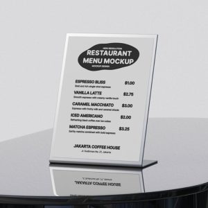 High Resolution Table Stand Menu Mockup