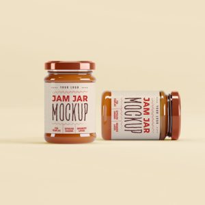Realistic Glass Jam Jar Mockup PSD