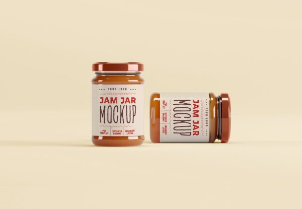 Realistic Glass Jam Jar Mockup PSD
