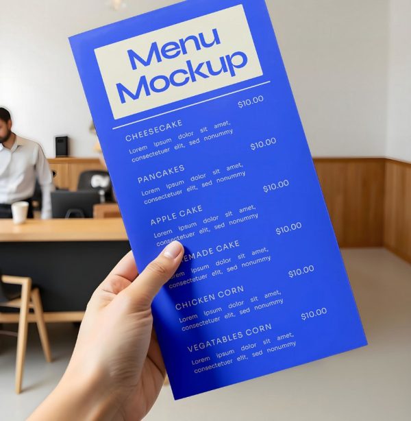 Simple Menu Card in Hand Mockup